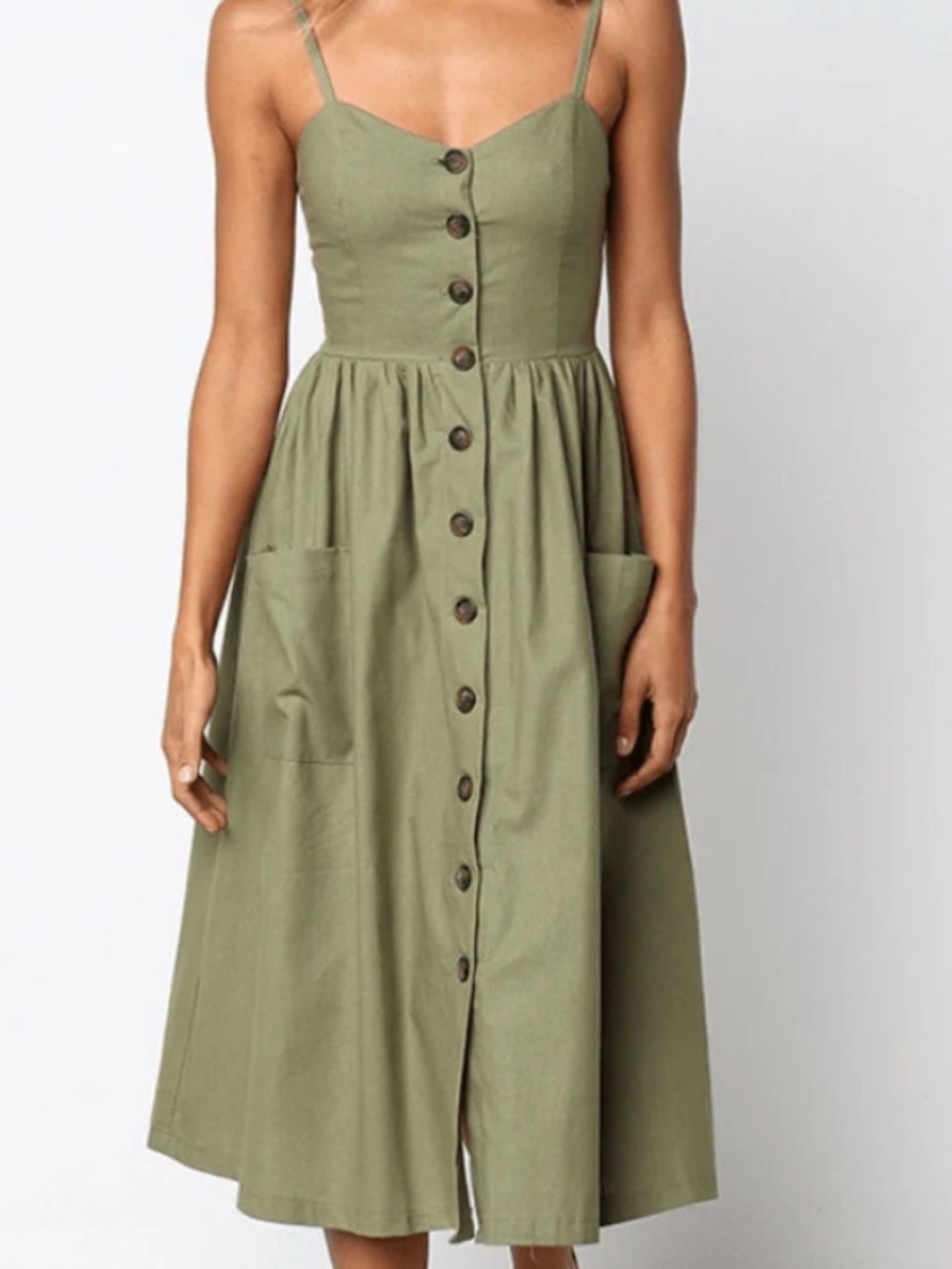 Forever 21 Green Linen Button Down Midi Dress Size Small